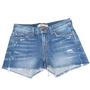 JBrand Denim Blue Women's Libra Mid-Rise Distressed Shorts Size 25